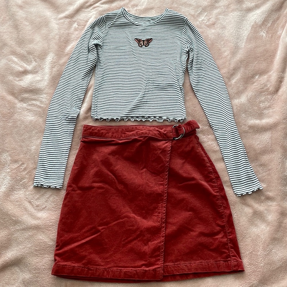 Hollister ultra high rise corduroy skirt and long sleeve tee